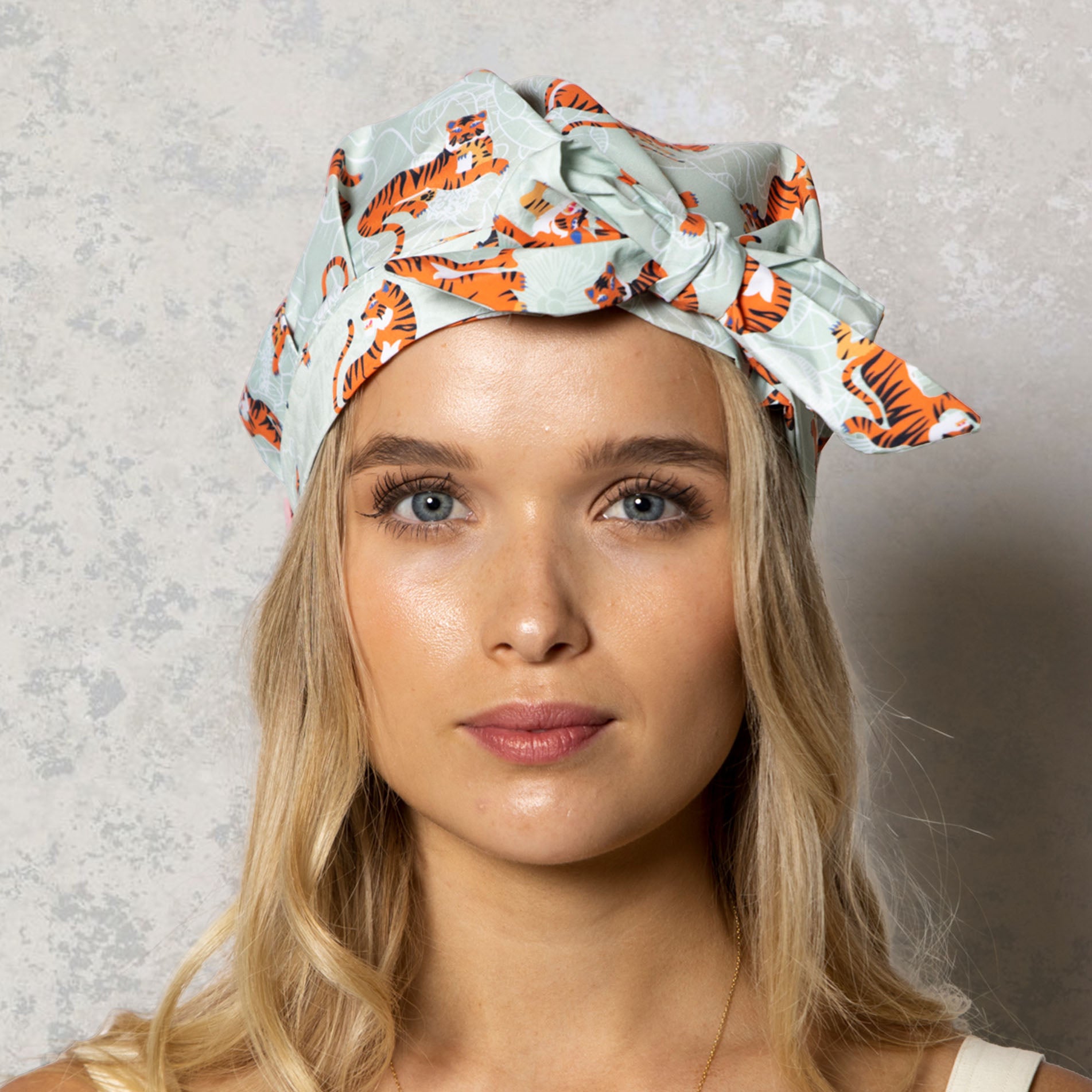 Woman Wearing Shower Cap Victoria Tiger Falls Print