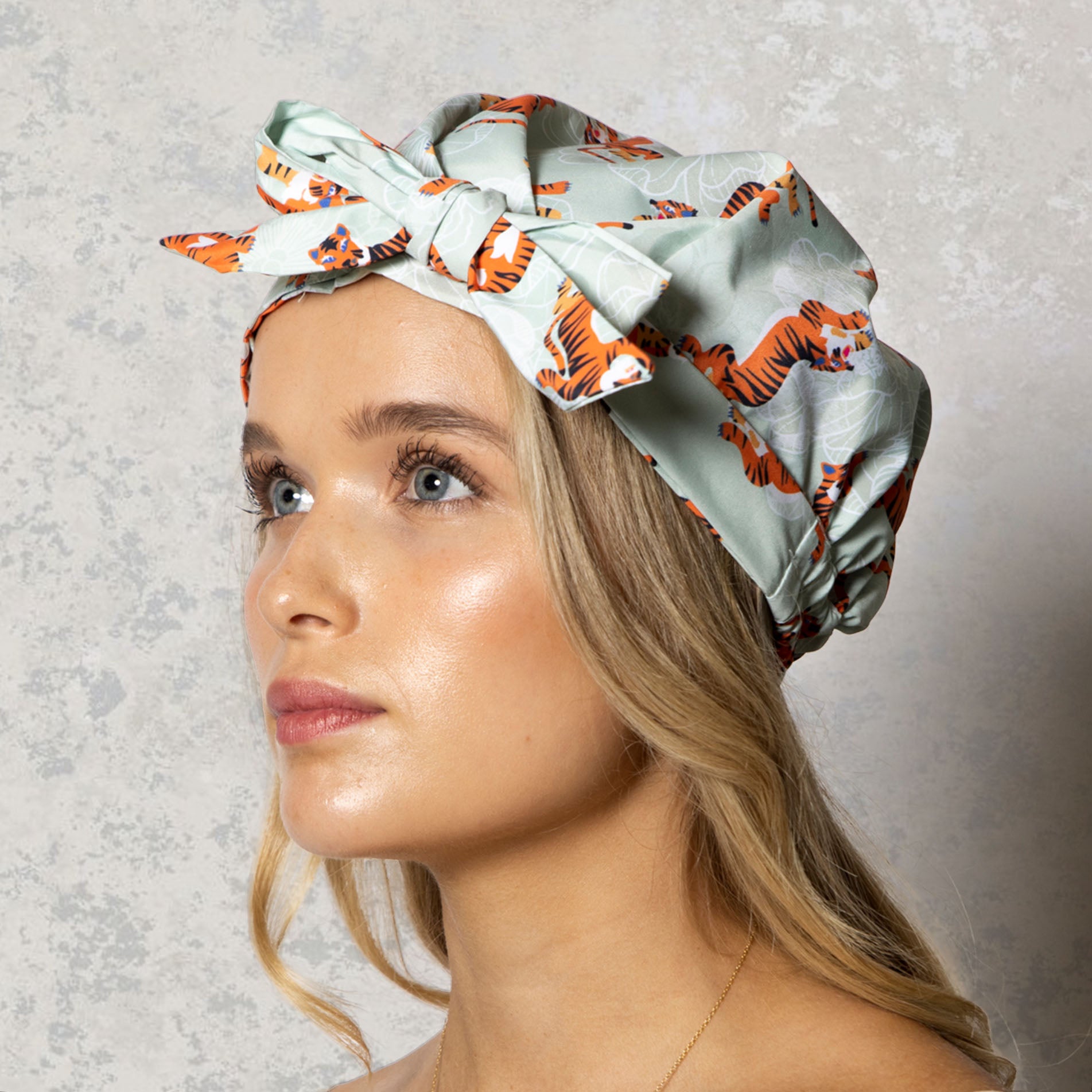 Woman Wearing Shower Cap Victoria Tiger Falls Print